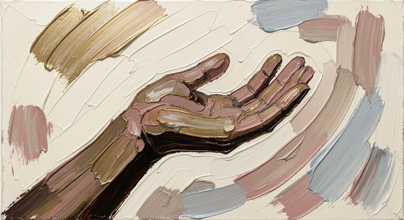 a single open palm holding nothing, soft warm tones, no faces, abstract — the ge