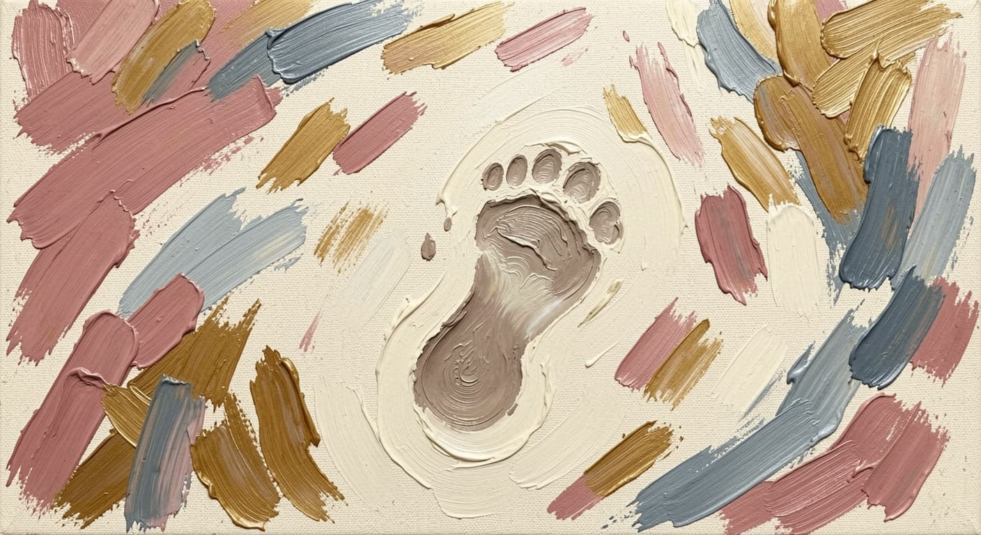 a single footprint pressed into soft earth at the start of a path, soft warm tones, abstract