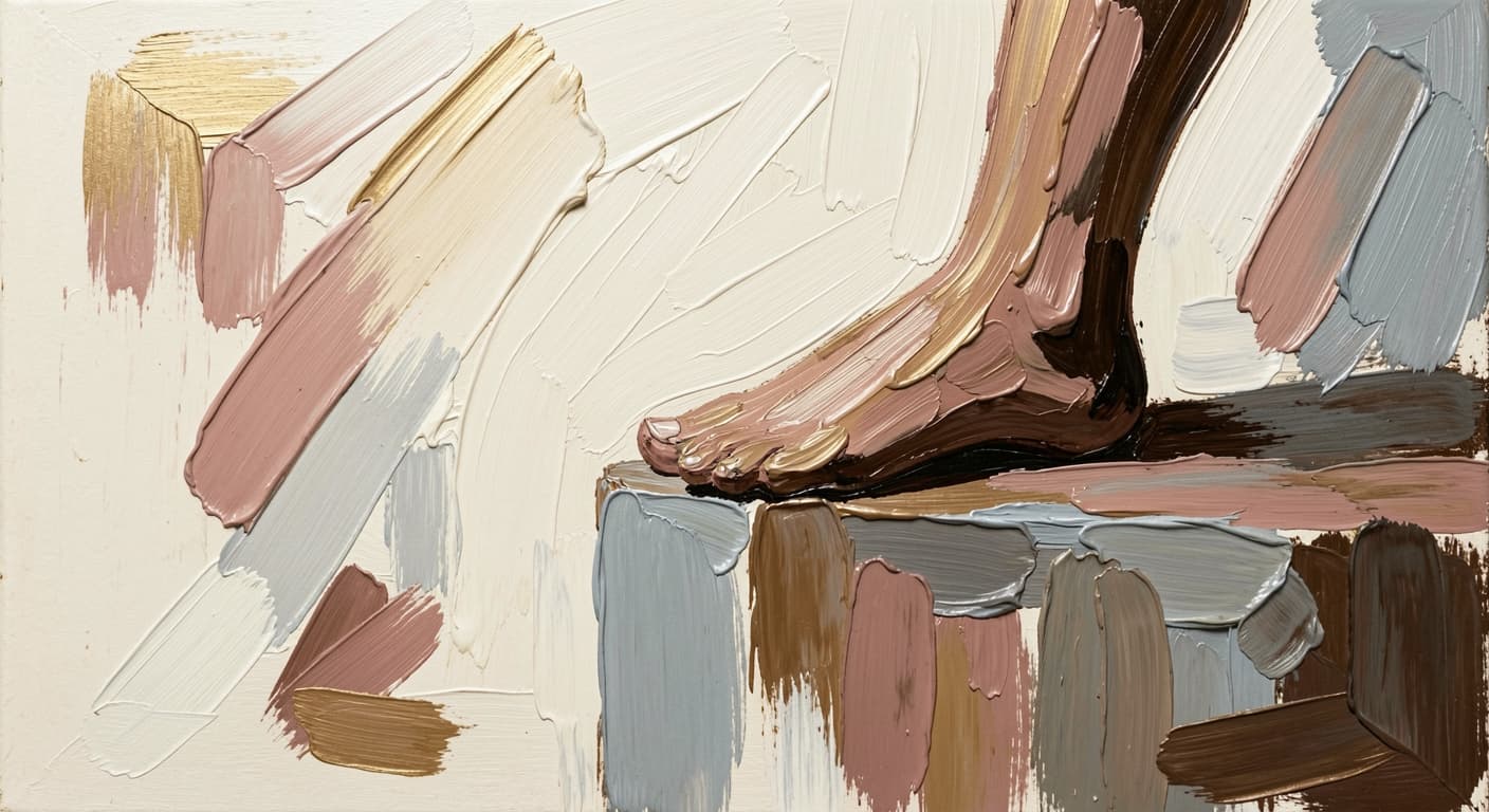 a foot just before stepping off a small ledge, mid-decision, nothing dramatic. S