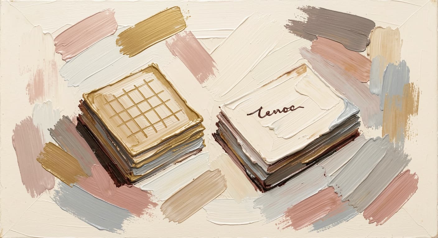 two small stacks of paper at a slight distance from each other, one with grid li
