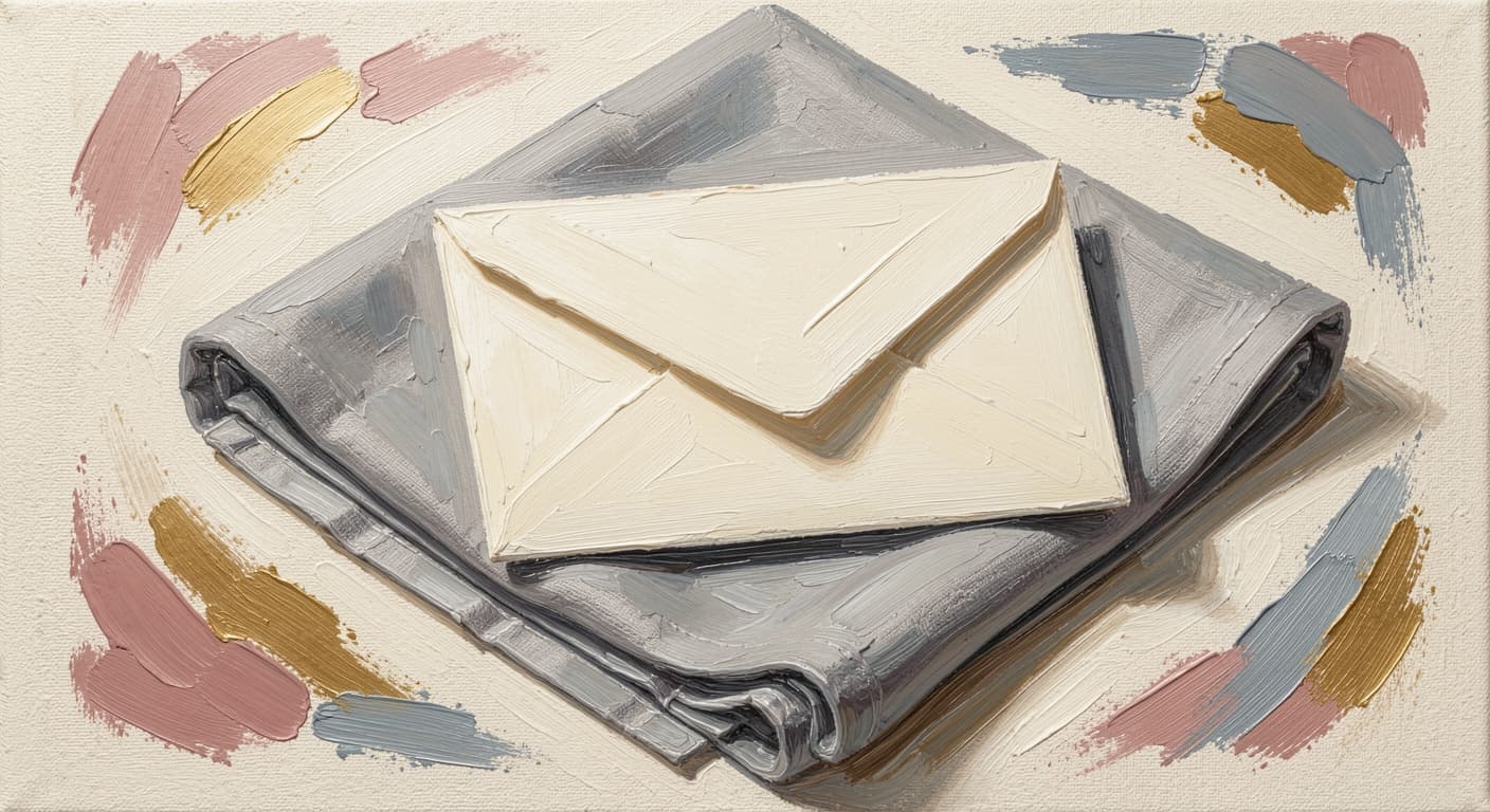 an unopened sealed envelope resting on folded linen, soft warm tones, abstract
